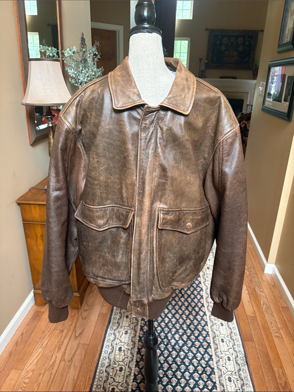 Vintage Aeropostale Men's Brown Leather Bomber Jacket
